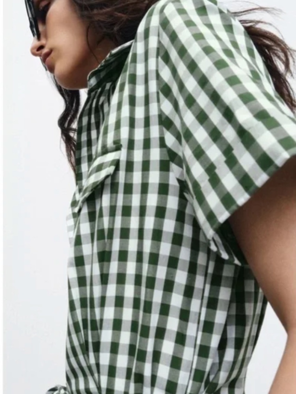 Zara GINGHAM CHECK SHIRT DRESS - Green NWT - Picture 4 of 6
